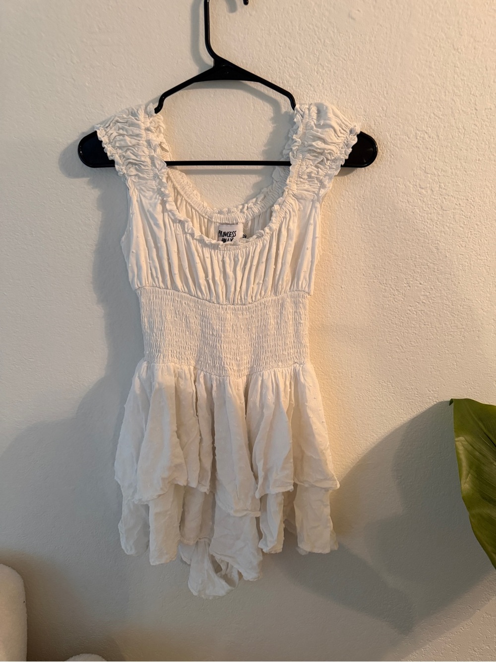 Princess Polly White Smocked Mini romper with Ruffle Straps